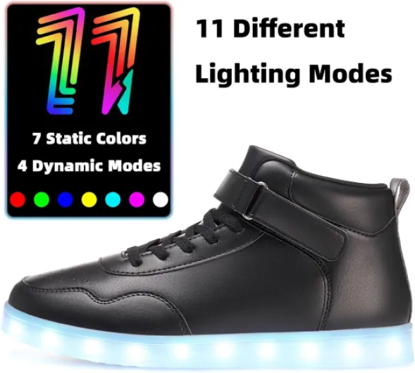 APTESOL Baskets Unisexes Rechargeables LED High Top Femmes Hommes Chaussures de Sport 36 EU Noir