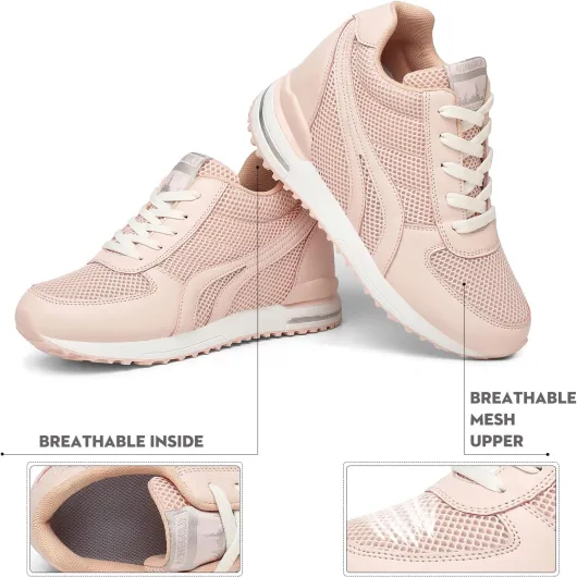 AONEGOLD® Baskets Compensées Femmes Chaussure de Sport Gym Fitness Sneakers Basses Compensées 7 cm Jogging Voyage Respirantes 41 EU Rose