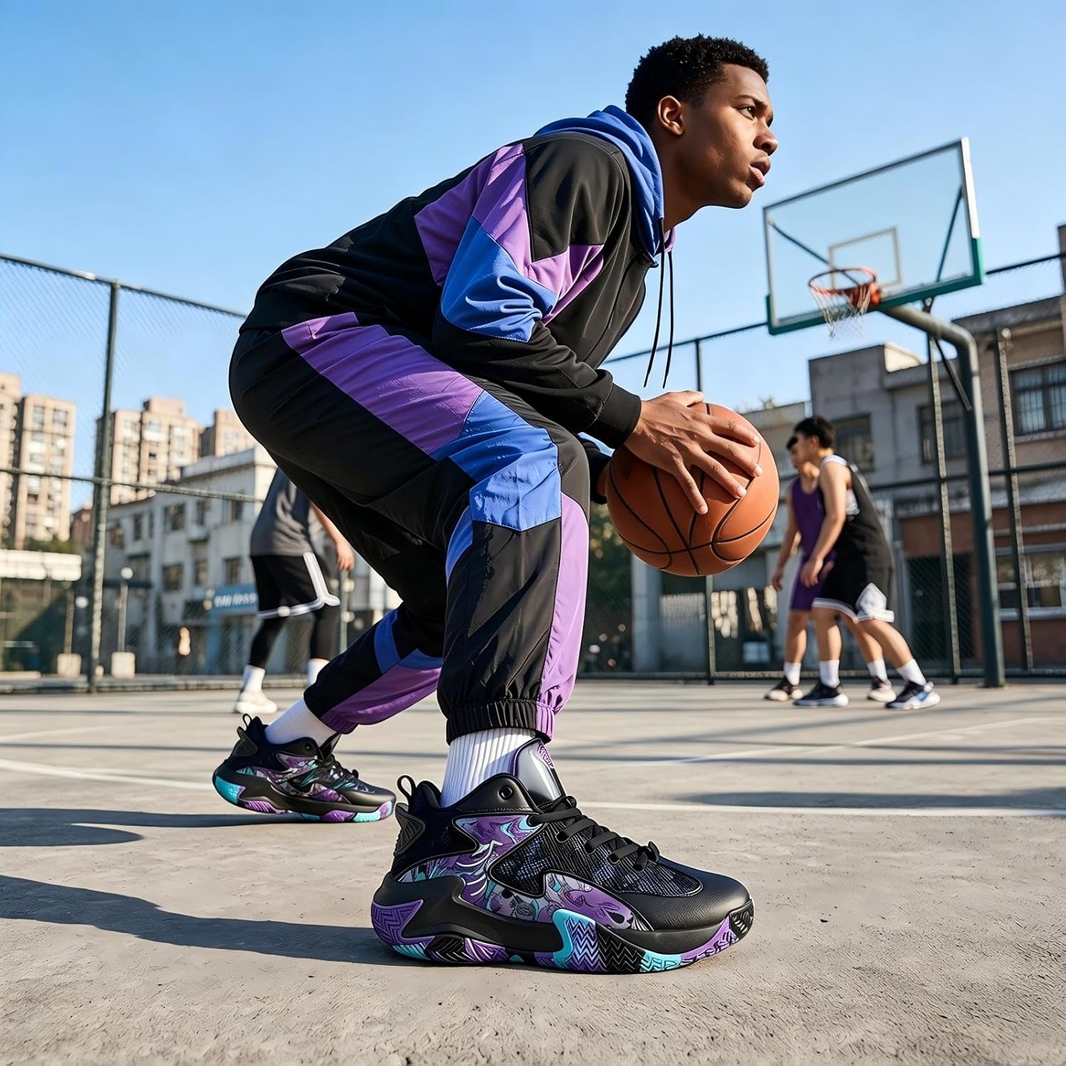 Chaussures de Basketball Mixte Homme Femme Hautes - Baskets Sport Respirantes Antidérapantes Amorties, pour Entraînement et Match, Style Moderne Multicolore, Tailles 37-46 EU 45 EU Noir