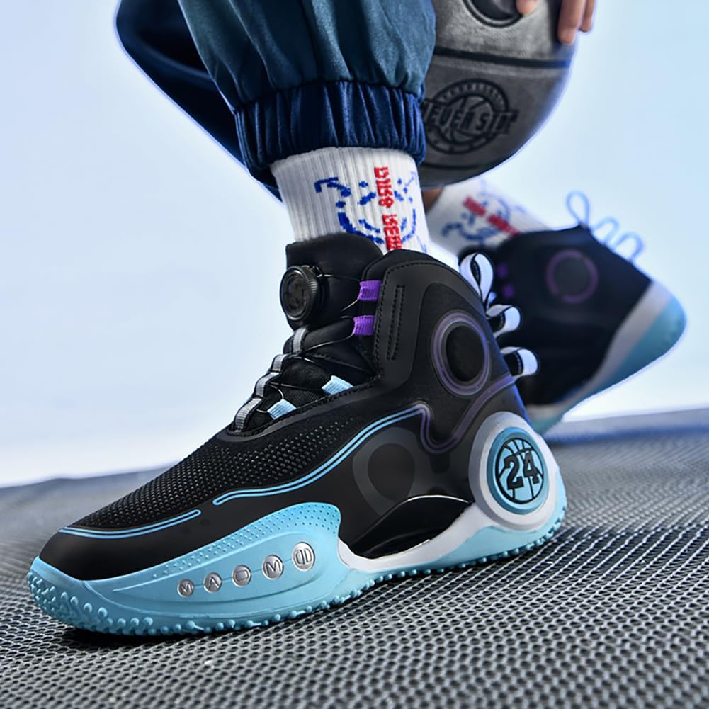 Bolognifi Chaussures de Basket-Ball for Hommes, idéales for l'entraînement Sportif en extérieur, avec Maintien la Cheville et Amorti antidérapant Équipement de Basketball Noir 44 EU