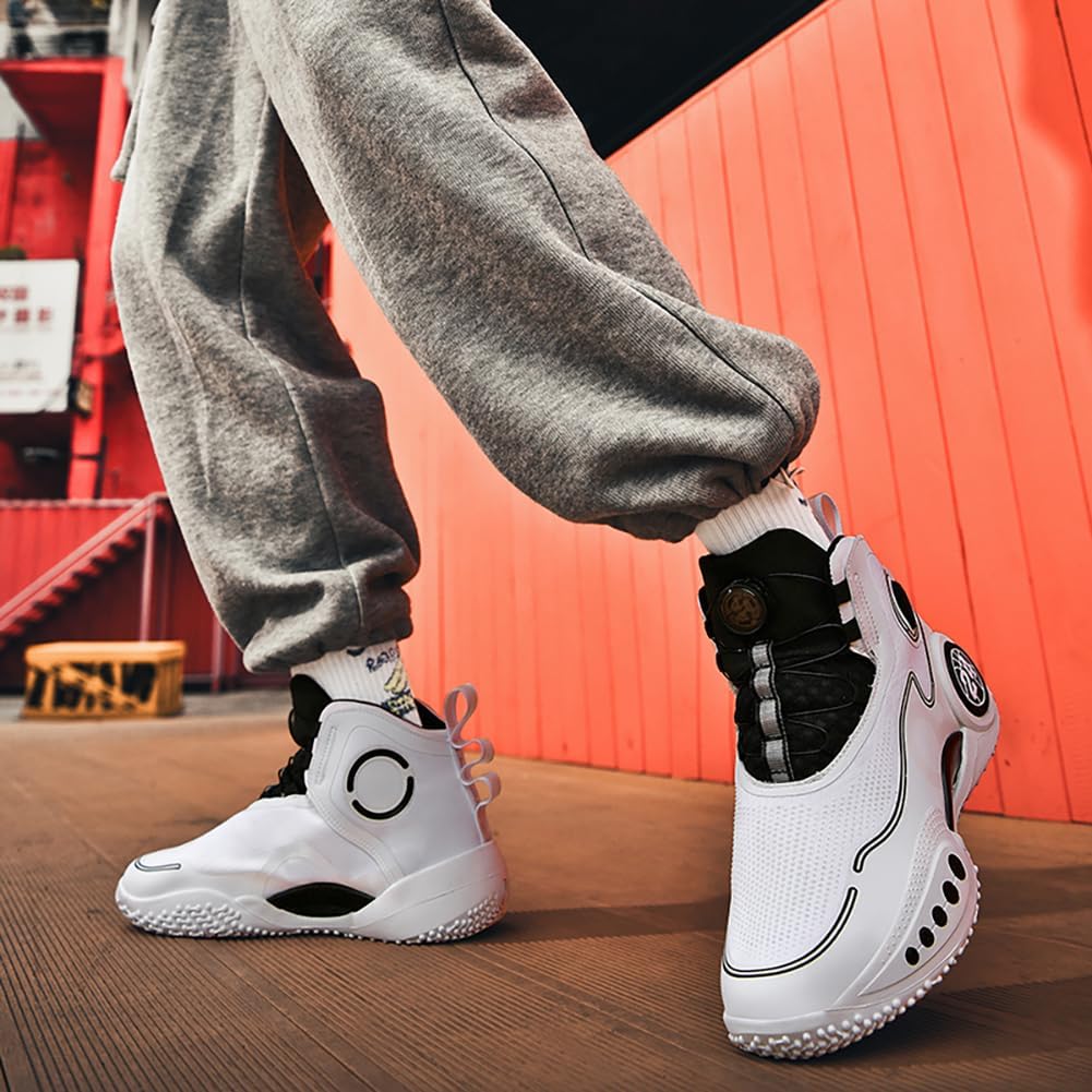 Chaussures de Basket-Ball for Hommes, for l'entraînement Sportif, Coupe Haute, Maintien de la Cheville et Amorti antidérapant(White,43 EU)