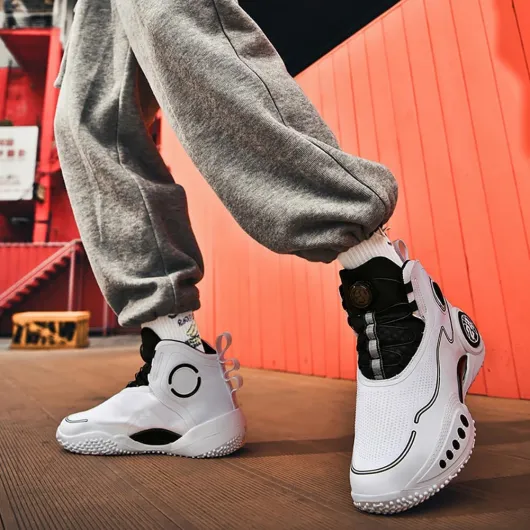Chaussures de Basket-Ball for Hommes, for l'entraînement Sportif, Coupe Haute, Maintien de la Cheville et Amorti antidérapant(White,43 EU)